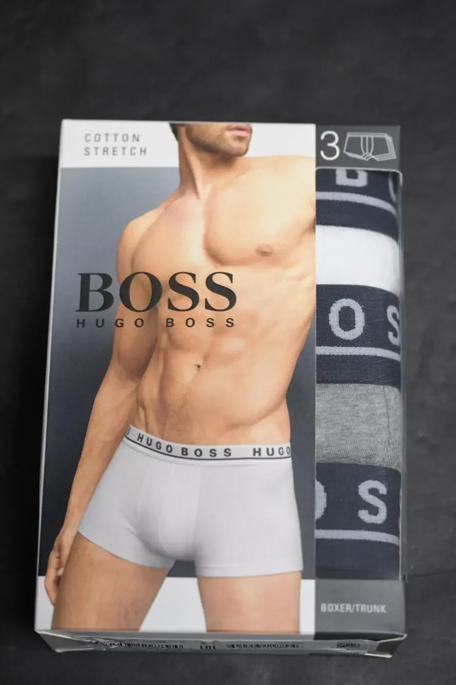 Hugo Boss Mens 3-Pack Multicolor Stretch Cotton Trunk Boxer Shorts Underwear 2XL